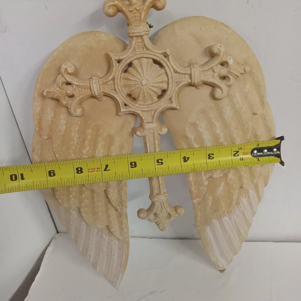 Rustic Cast Iron Cross with Metal Angel Wings 14